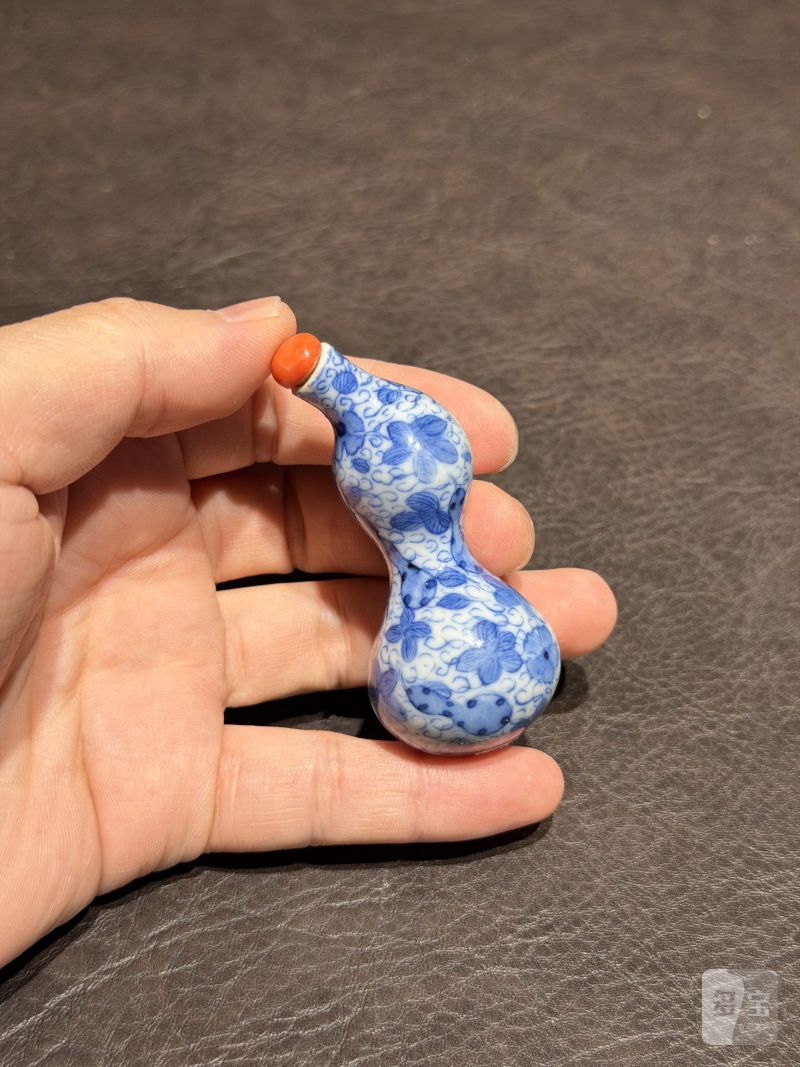 清乾隆 青花瓜瓞绵绵仿生葫芦瓶 - 图5